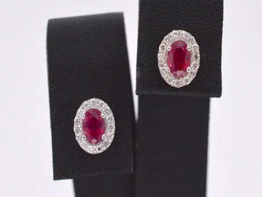 White gold earrings with diamonds and ruby