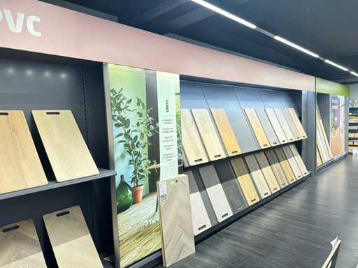 Presentatiewand 20 meter "Vinyl & PVC" en "Laminaat"