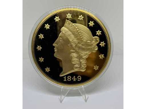 Medaglia commemorativa placcata in oro "Liberty Head" – Stati Uniti d'America – 1849 – diametro 100 mm