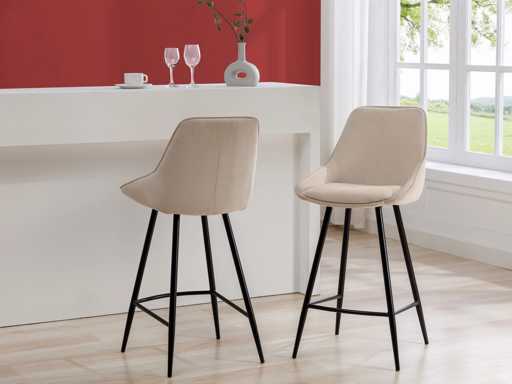 Set van 2 corduroy en zwarte metalen barkunken - crèmekleurig
