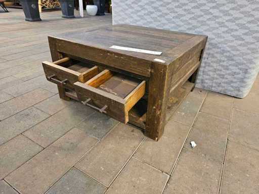 Masă de cafea din tec masiv cu sertare - Farmec rustic