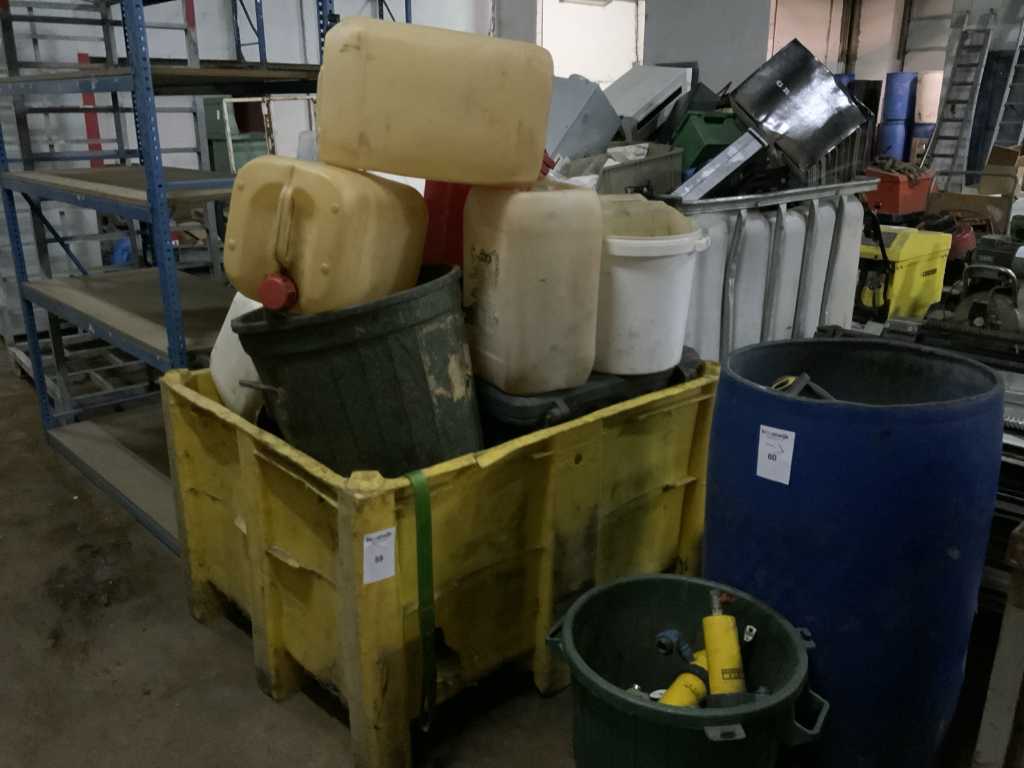 stacking bin with various water bottles