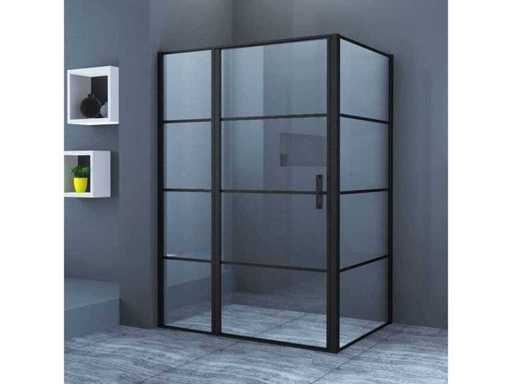 Cabine de douche - 140x90 - Noir mat - Rectangle - Porte battante - 8mm Verre de sécurité