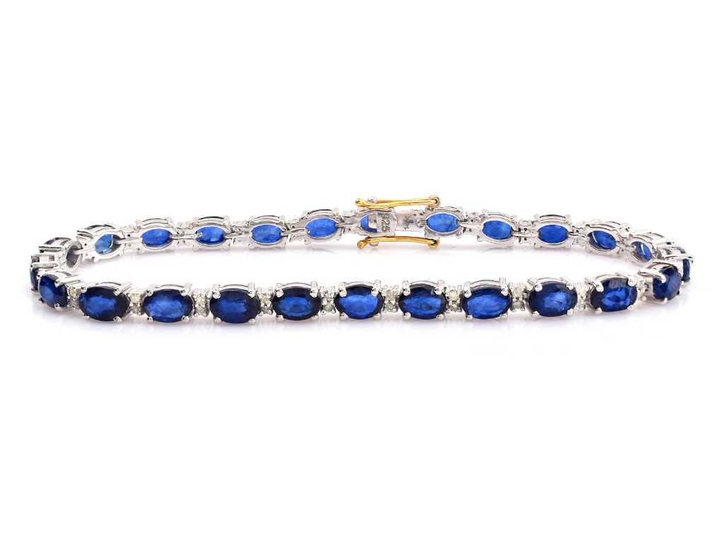 (Certifié) Bracelet Diamants Naturels Et Saphir Bleu 12.13g