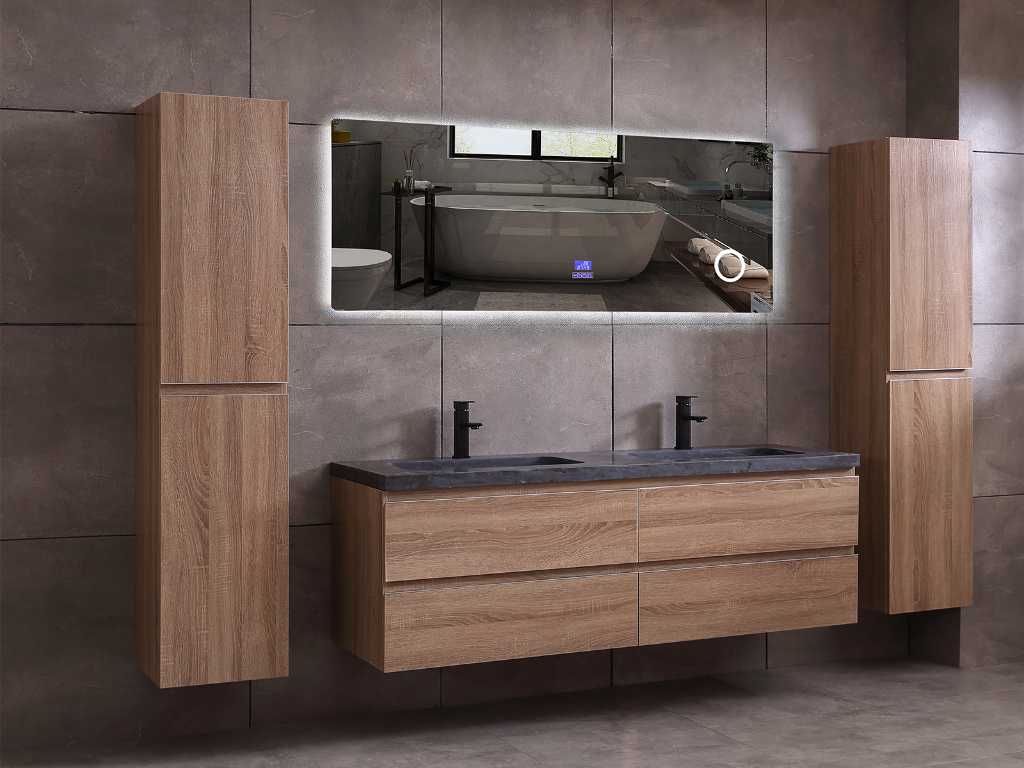 Meuble de salle de bain 160cm (chêne brun ou blanc mat)
