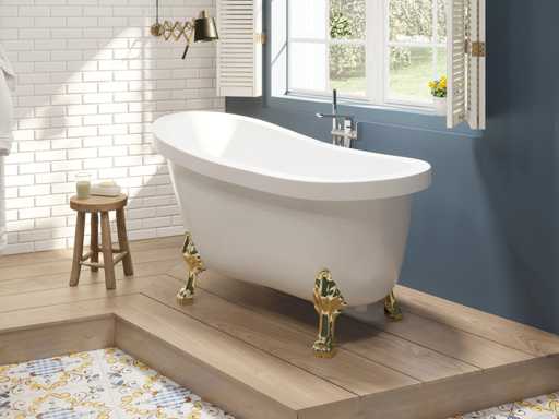 Retro Freestanding Bathtub with Gold Lion Feet - 200 L - White