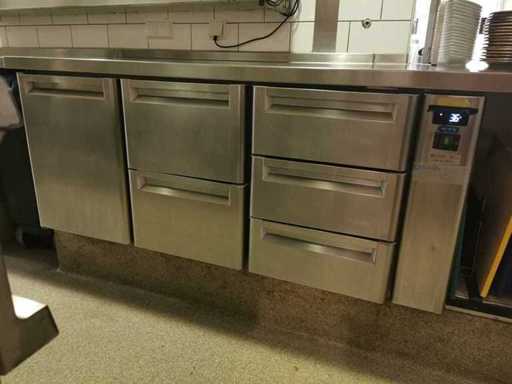 Afinox – Chłodniczy stół warsztatowy ze stali nierdzewnej z 1 drzwiami i 5 szufladami