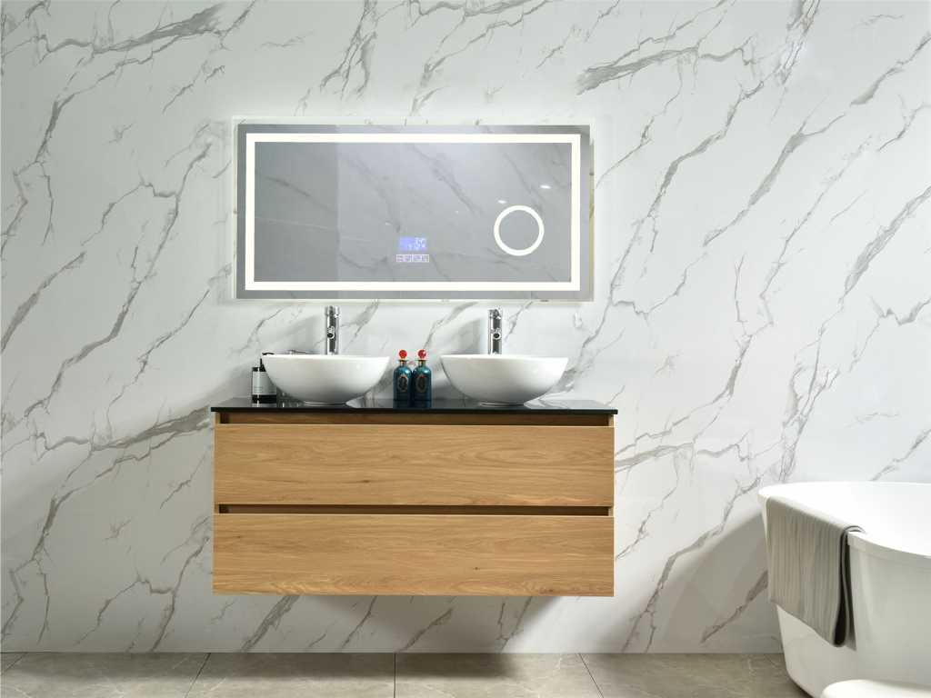 Meuble sous-vasque D chêne naturel 120 cm miroir Bluetooth NOUVEAU