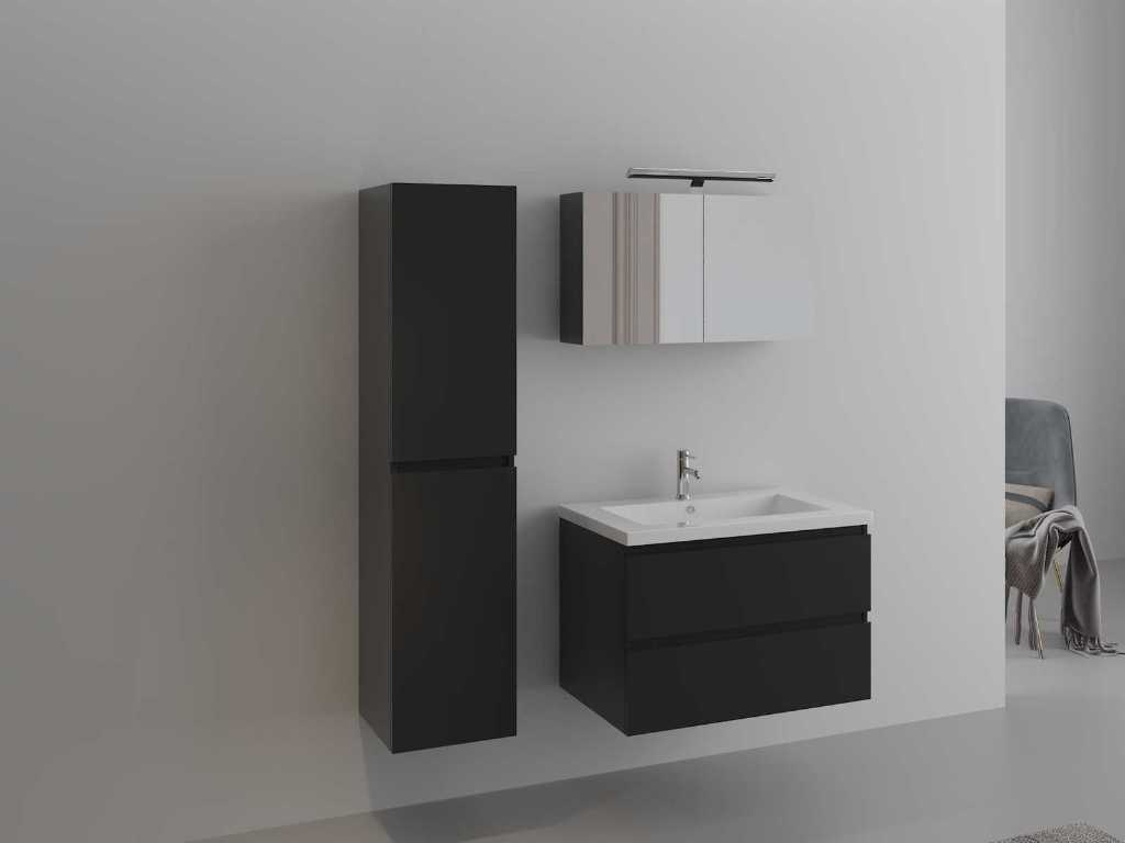 Meuble de salle de bain 1 personne 80 cm noir brillant - Robinetterie incluse