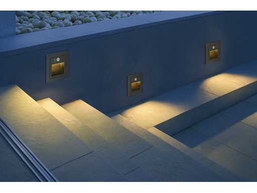 LED Trapverlichting met Sensor – 3W – 270 lm – 3000K Warm Wit – IP65 Waterdicht – Inbouw Vierkant – Antraciet (LY03) (x5)