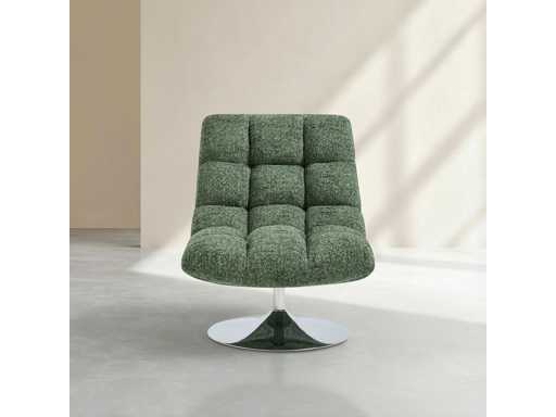 Chenille Fabric & Chrome Metal Swivel Chair - Mixed Green
