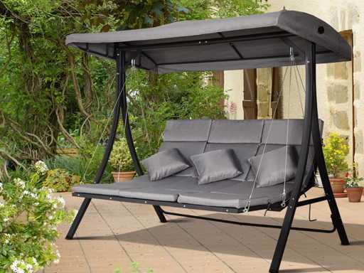 3-zits tuinschommel Verstelbaar dak Textileen Grijs