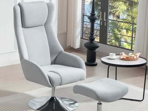 Fauteuil rembourré pivotant avec repose-pieds