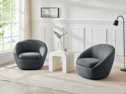 Rounded Swivel Chair in Grey Fabric