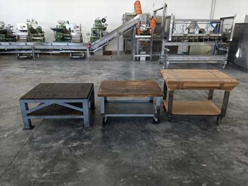 Workshop bench and trolleys