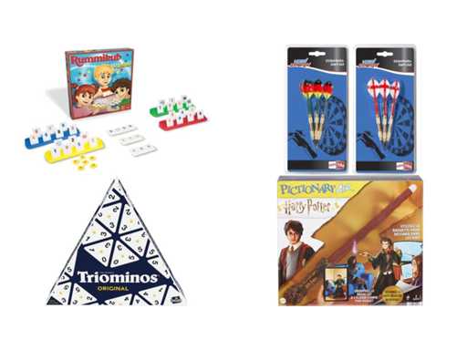 Rummikub my First + New Sports - Darts + Goliath Triominos Original - Board Game - Strategy Game + + Pictionary Air Harry Potter - Mattel Games - French Edition