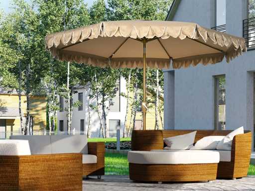 Ronde kantelbare parasol Ø 264 cm met stoffen ruches