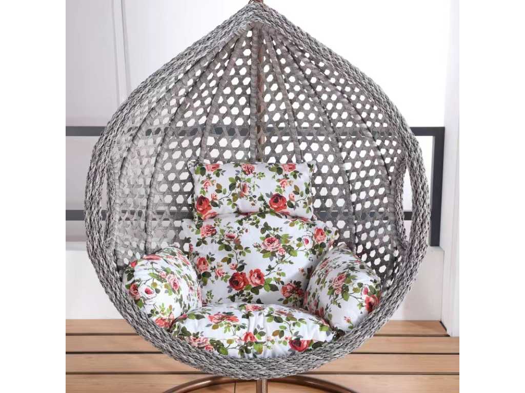Hammock chair 108 cm wide - Height 200 cm - grey frame / white cushion with print