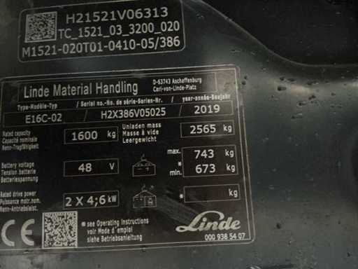 2019 Linde E16C-02 Forklift Truck