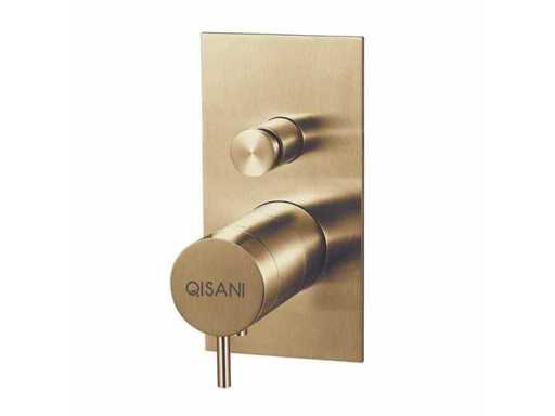 Qisani - Flow - Thermostatische inbouwkraan 2-weg vierkant afbouwdeel - Light gold
