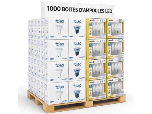 Pallets composed of 1000 boxes of new bulbs reserve