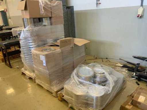 Pallet filled with packaging material (3x)