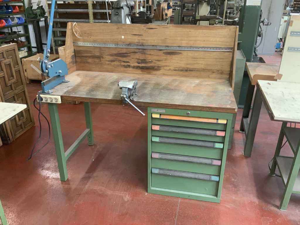 Work table with chest of drawers