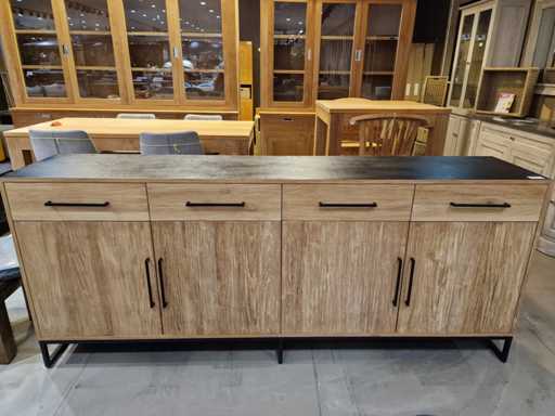 Buffet en teck diamanté Inca 220 x 45 x H92,5cm 4 portes et 4 tiroirs