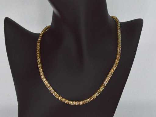 Yellow gold exclusive tennis necklace with champagne and cognac diamonds