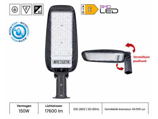 5 x LED Straatlamp 150W – 6400K Koud Wit - Grijs – IP65 – FLORIDA-150