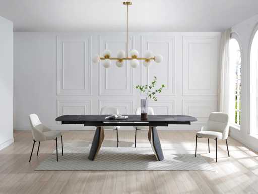 Lustre en métal et verre blanc - 10 globes - L. 94 x P. 23 x H. 88 cm - Doré