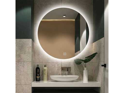 Rond - 60x60 - Miroir LED - Miroir rond avec éclairage - 3 réglages LED et réglage - Fonction chauffage - Sans condensation - 60 x 60 cm - 01U-GDR