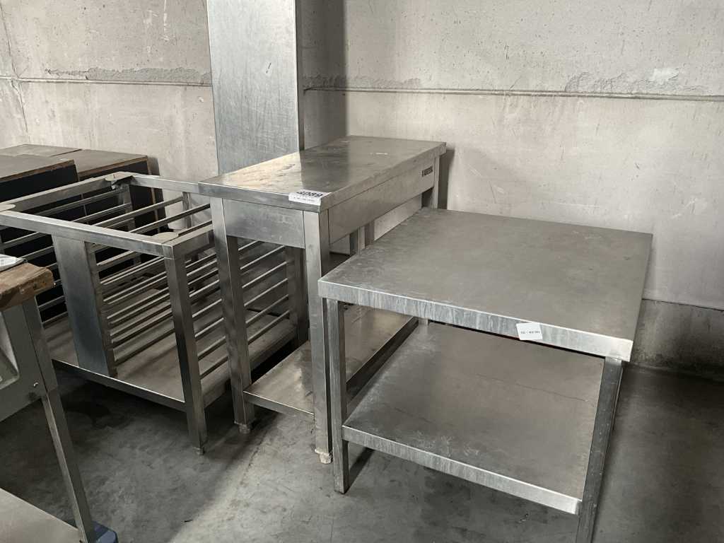 3 tables de travail en acier inoxydable avec SOGE + base de four