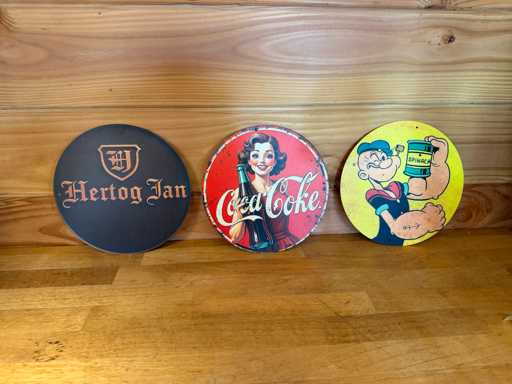 metaal wand bordjes (3x)