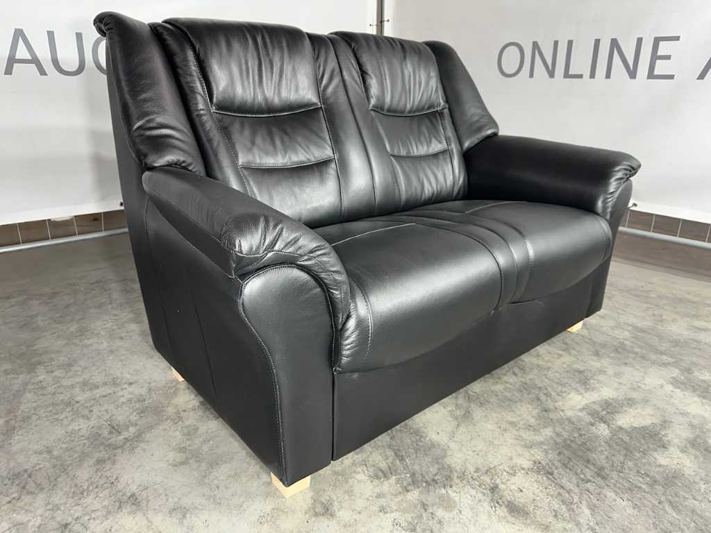Hjort Knudsen - 3 Seater Sofa, Black Leather, Wooden Legs