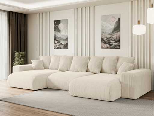 Convertible panoramic corner sofa - beige rope fabric
