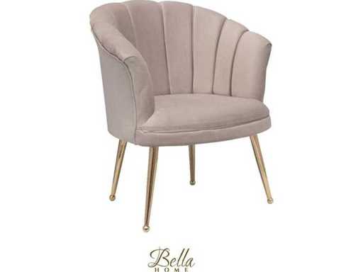 Bella Home Mila - Fotel - Aksamit - Muszla - Krem ze złotymi nogami