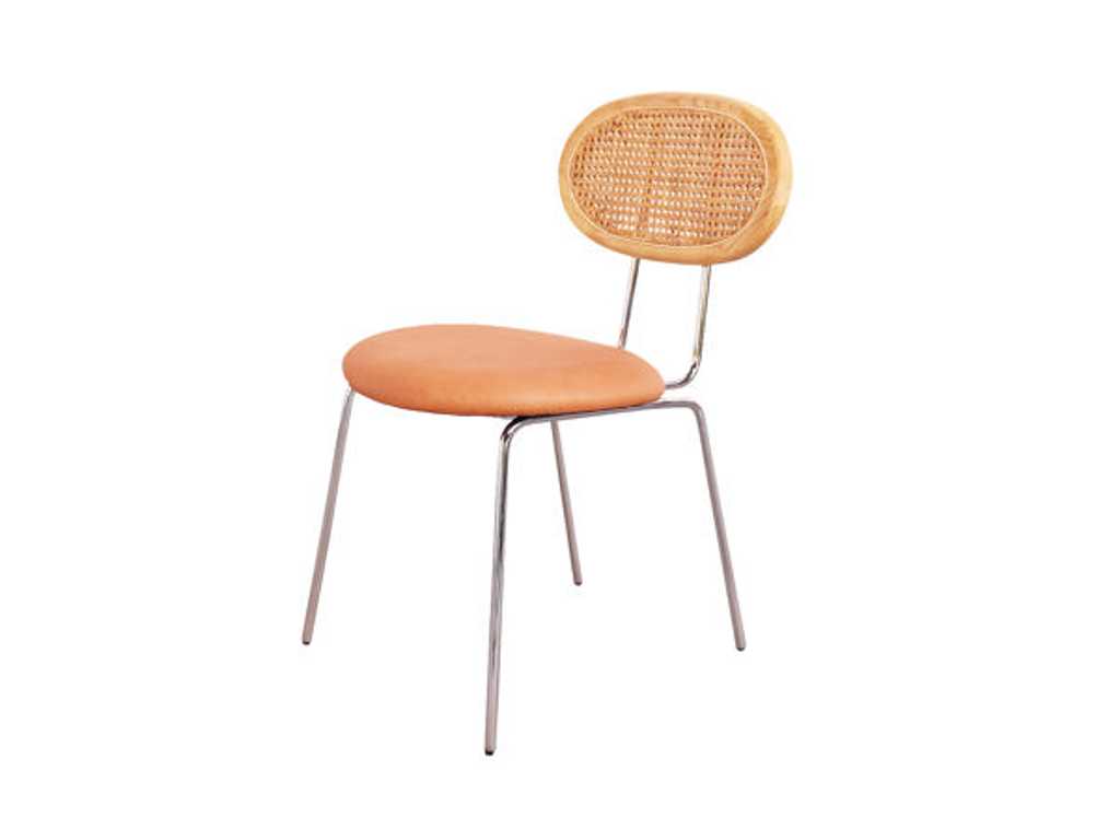 Dublin Stoel - Cognac Leder/Naturel Rotan/Chroom