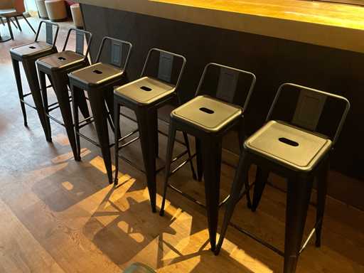 Industriële metalen barkruk met rugleuning (6x)