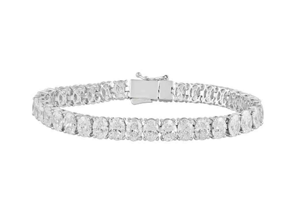 Bracelet en or blanc 18 carats avec diamant cultivé en laboratoire de 25,46 carats (forme ovale de 0,70 cts chaque diamant)