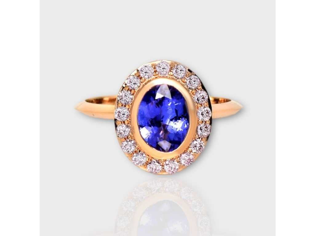 Luxus Ring Natürlicher Tansanit Intensiv bläulich-Violett mit natürlichen rosa Diamanten 1,52 Karat