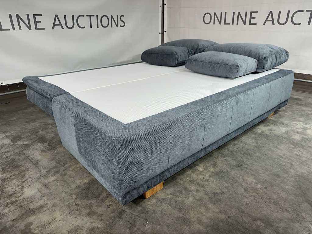Hjort Knudsen - Sofa bed, blue fabric, wooden legs, bed 155x200 cm