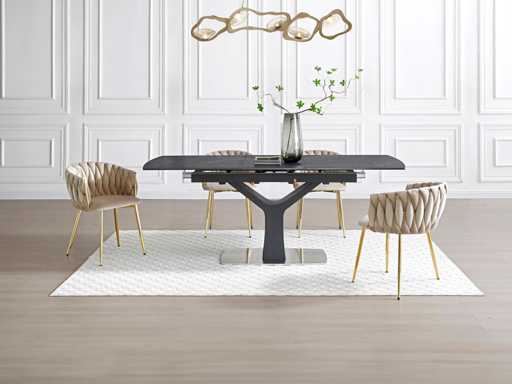 (x4) Velvet en Gouden Metalen Stoel - Beige