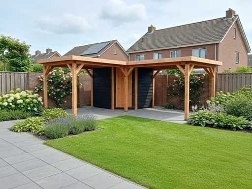 Freestanding corner canopy with storage 1000x800x257cm