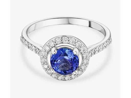 Luxe ring in natuurlijke Tanzanite AA+ 1,78 karaat in 18 karaat witgoud