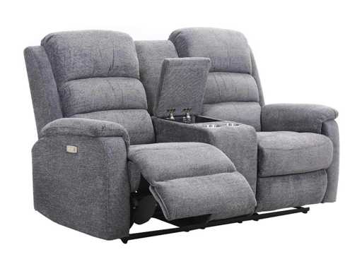 Canapé 2 places relax électrique avec tablette en tissu gris