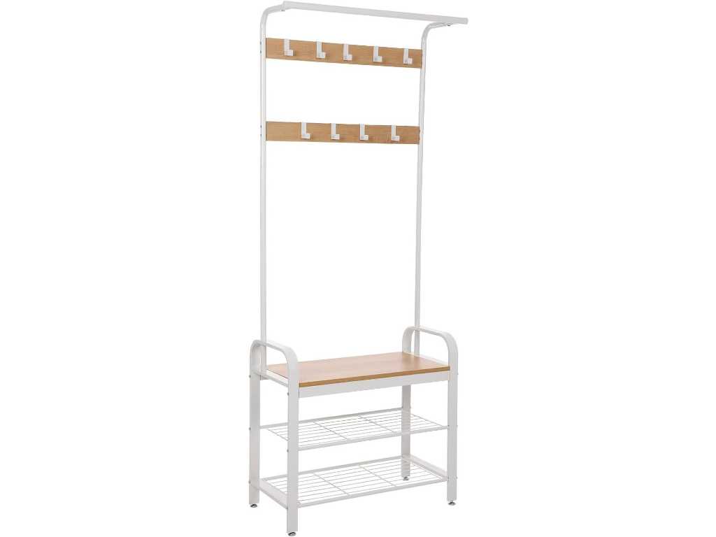 MIRA Home - Wardrobe rack - Coat rack with bench and shoe rack - Multifunctional - Industrial - Cream - 72x33,7x183
