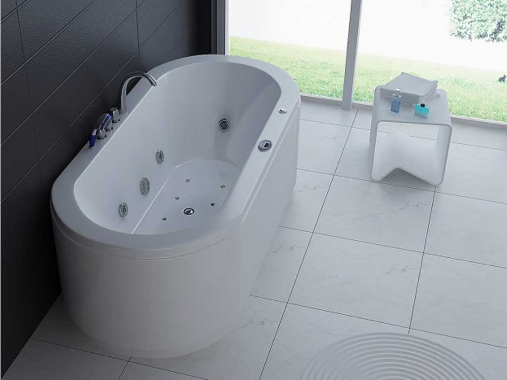 1 to 2-person whirlpool massage bath high gloss white - semi-detached 190x90 cm