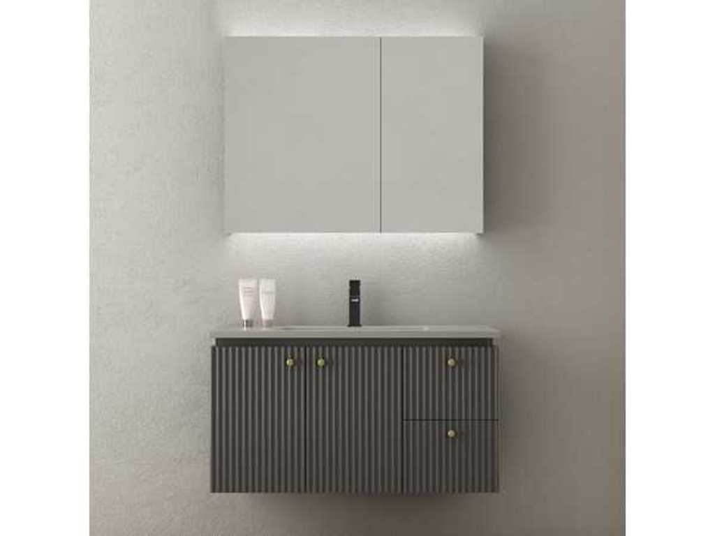 Meuble de salle de bain 1 personne 90 cm noir - Robinetterie incluse