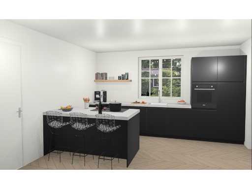 Cucina dell'isola Schüller con parete a ripostiglio